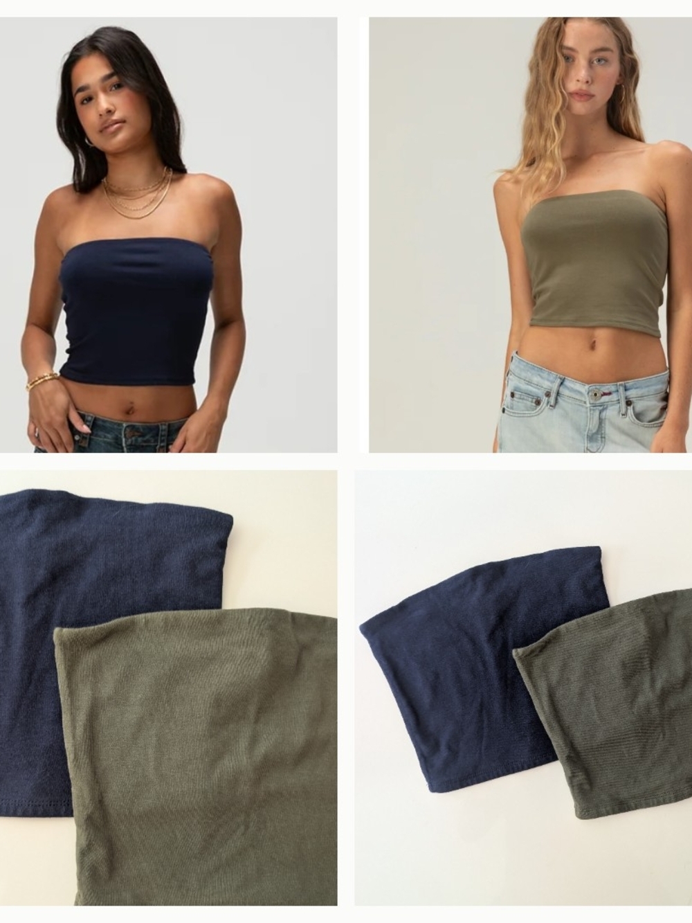 Tilly's Olive and Navy Strapless Ribbed Tube Top Bundle